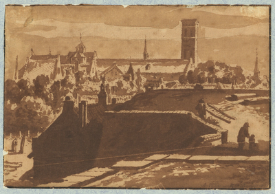 37312 Gezicht boven op de wal te Utrecht uit het noorden vanaf het zuidwestelijke bastion van het voormalige kasteel ...